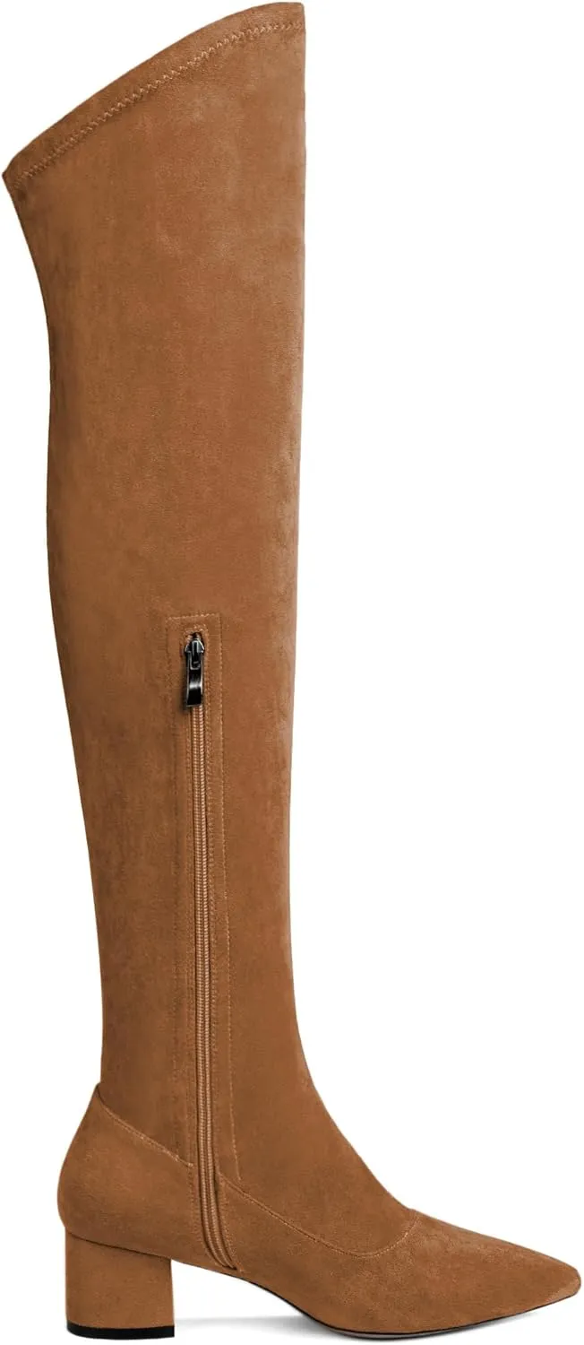 Joseywade Over The Knee Boots for Women Block Heel Thigh High Boots with Side Zipper Pointed Toe Tall Boots