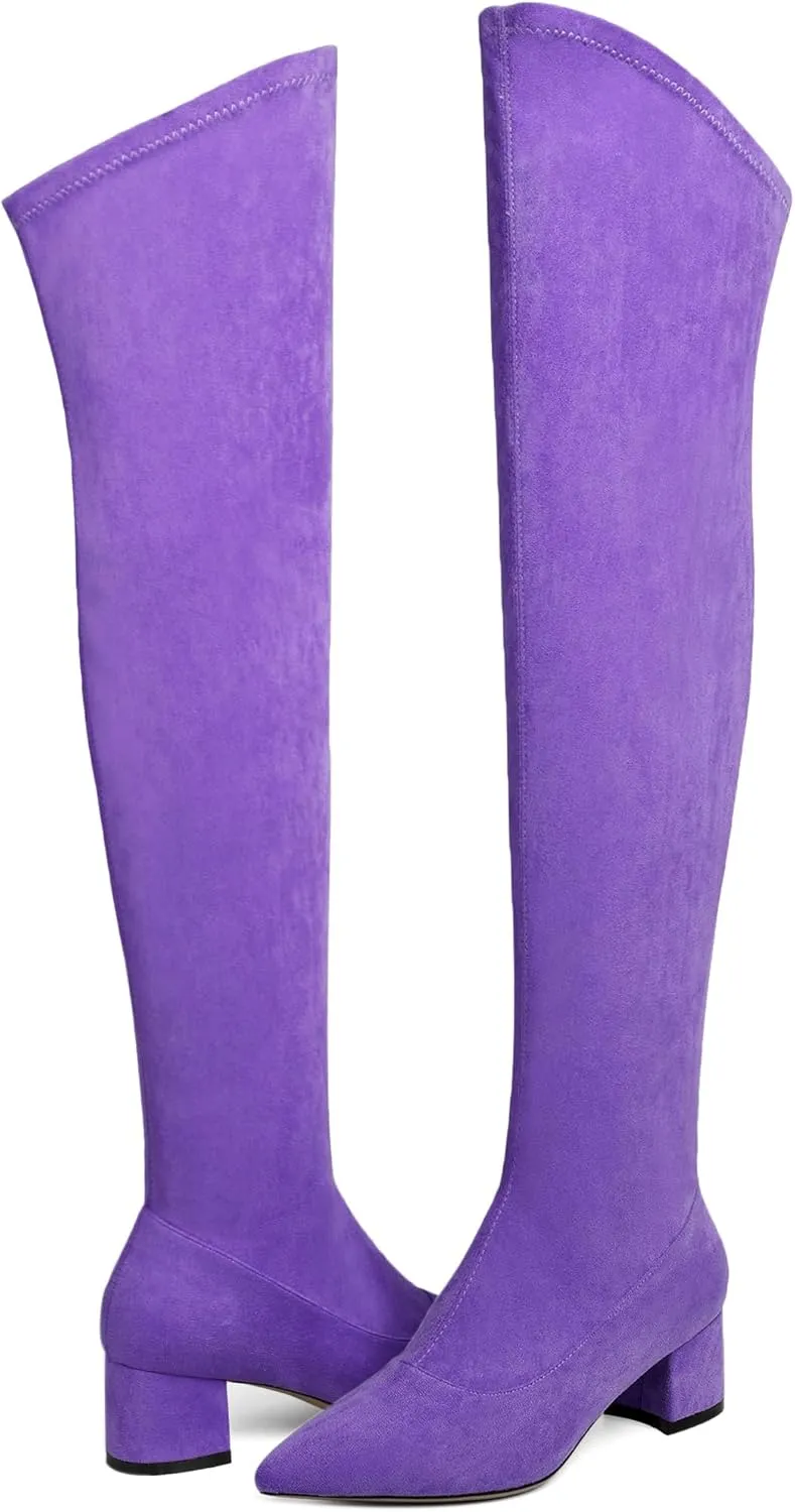 Joseywade Over The Knee Boots for Women Block Heel Thigh High Boots with Side Zipper Pointed Toe Tall Boots