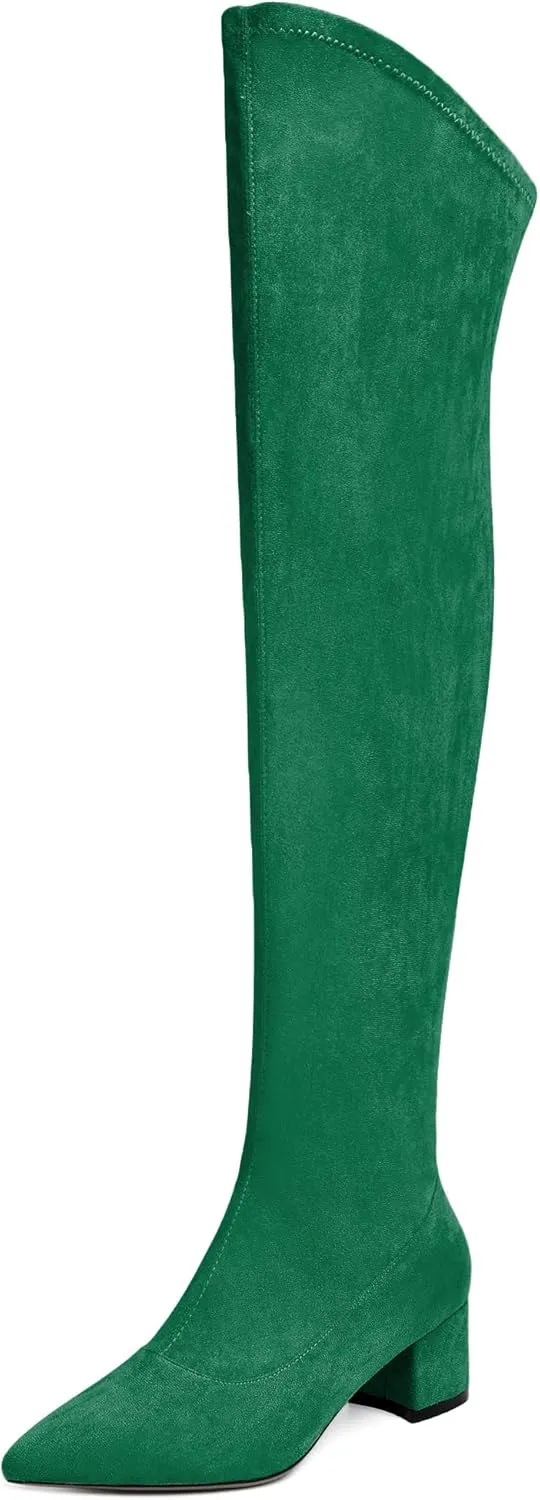 Joseywade Over The Knee Boots for Women Block Heel Thigh High Boots with Side Zipper Pointed Toe Tall Boots
