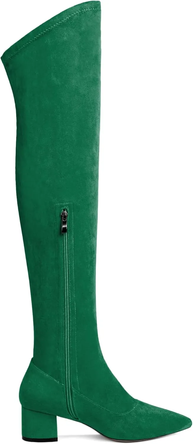 Joseywade Over The Knee Boots for Women Block Heel Thigh High Boots with Side Zipper Pointed Toe Tall Boots