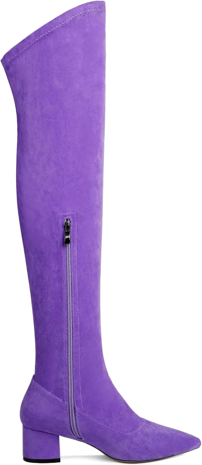 Joseywade Over The Knee Boots for Women Block Heel Thigh High Boots with Side Zipper Pointed Toe Tall Boots