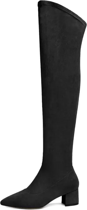 Joseywade Over The Knee Boots for Women Block Heel Thigh High Boots with Side Zipper Pointed Toe Tall Boots