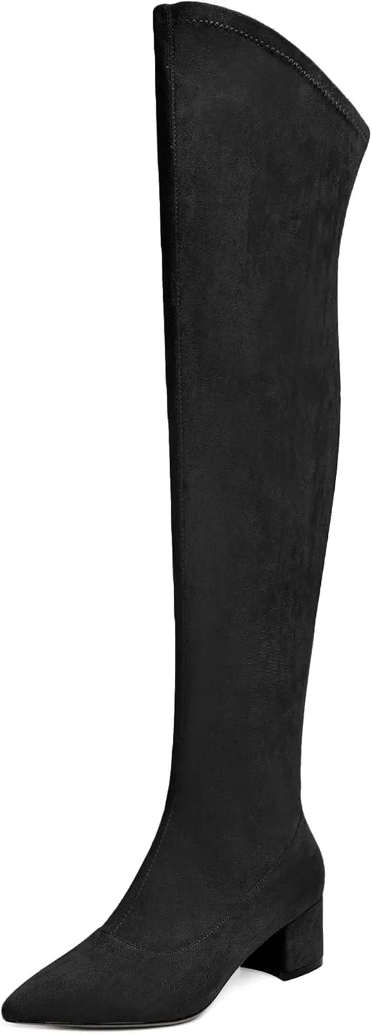 Joseywade Over The Knee Boots for Women Block Heel Thigh High Boots with Side Zipper Pointed Toe Tall Boots