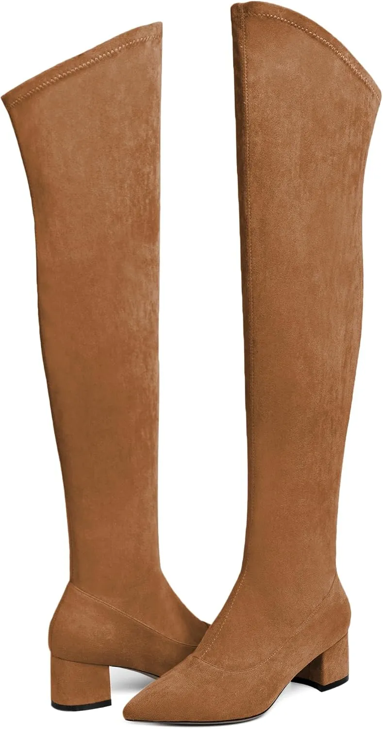 Joseywade Over The Knee Boots for Women Block Heel Thigh High Boots with Side Zipper Pointed Toe Tall Boots
