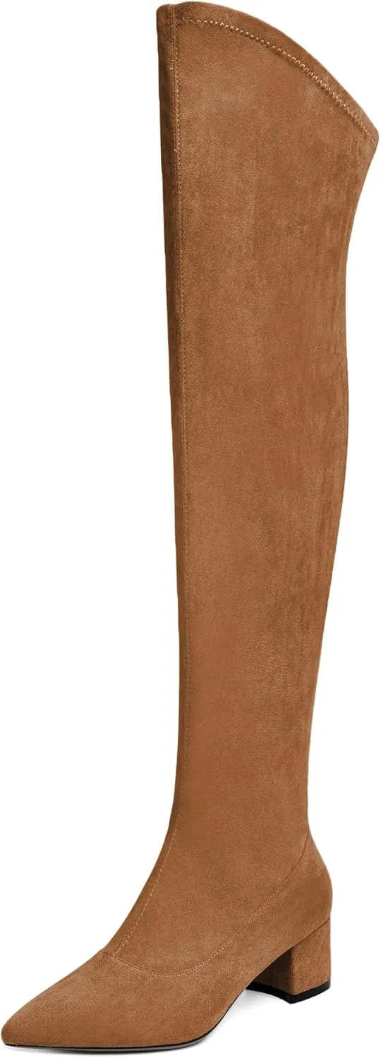 Joseywade Over The Knee Boots for Women Block Heel Thigh High Boots with Side Zipper Pointed Toe Tall Boots