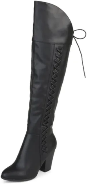 Journee Collection Womens Spritz Over-the-Knee Boots Regular and Wide Calf with Stacked Heel, Black Leather, 6.5