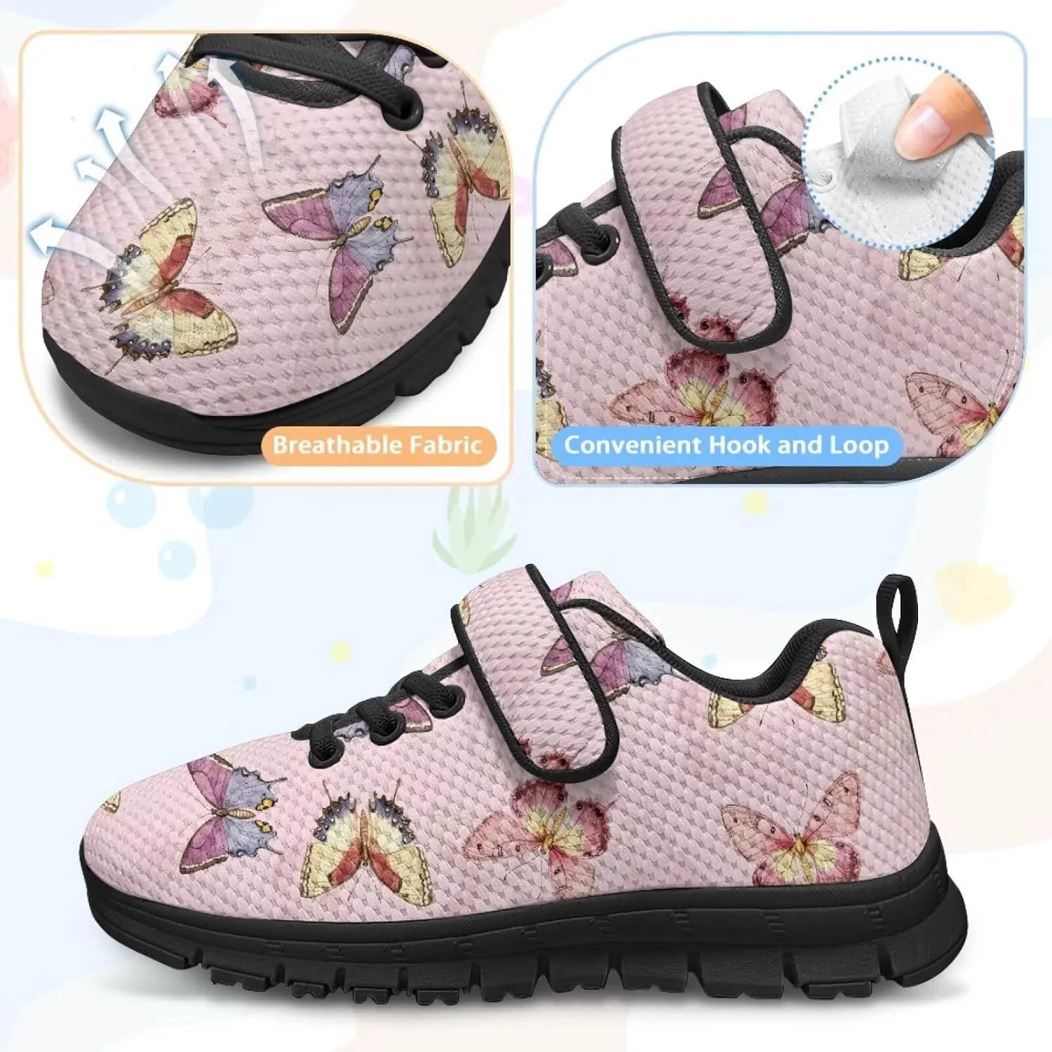 Kids Shoes Comfortable Breathable Hook and Loops Athletic Running Shoes for Litter Kids Non-Slip Lightweight School Sport Sneaker for Boys Girls US 11-15