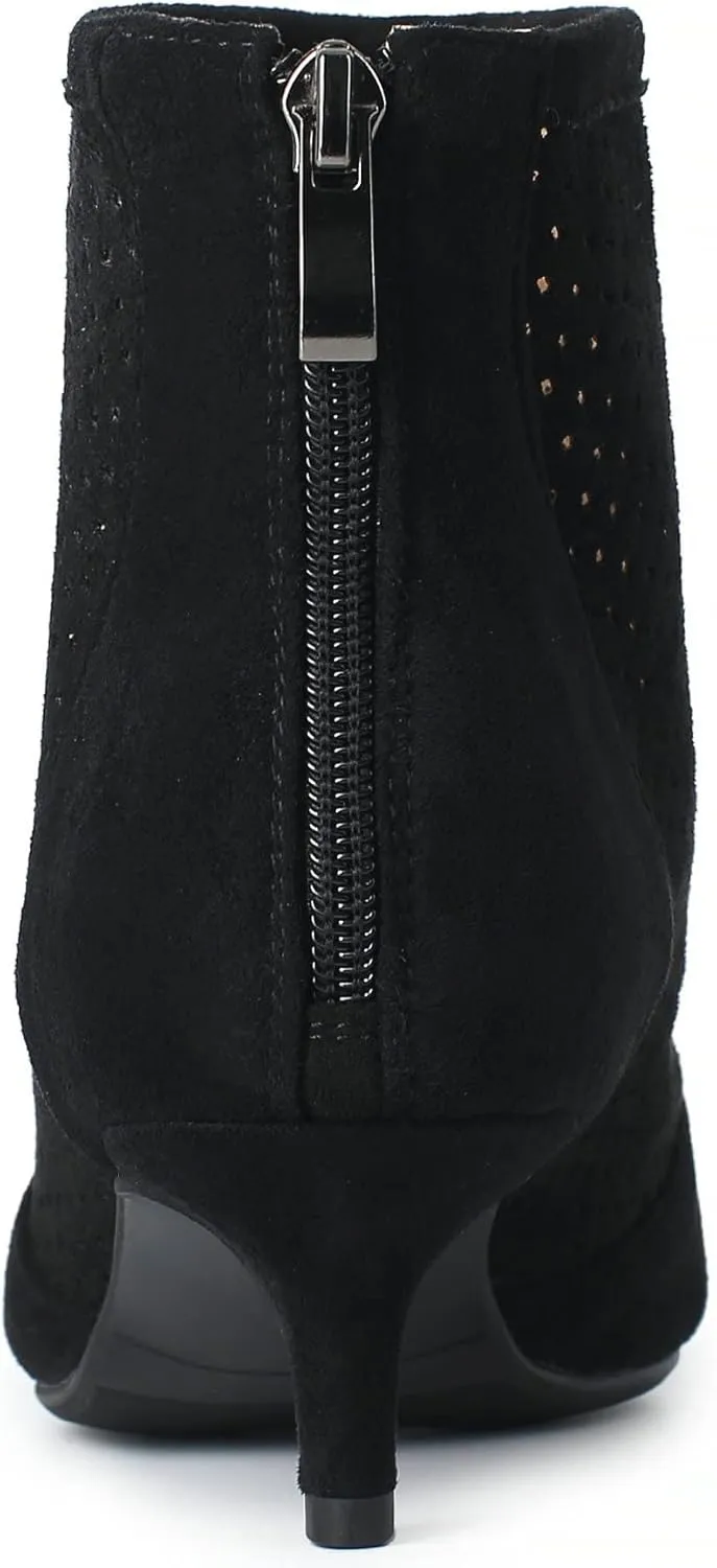 KISSASA Womens Peep Toe Low Kitten Heel Booties Zip Up Summer Ankle Boots Sandals