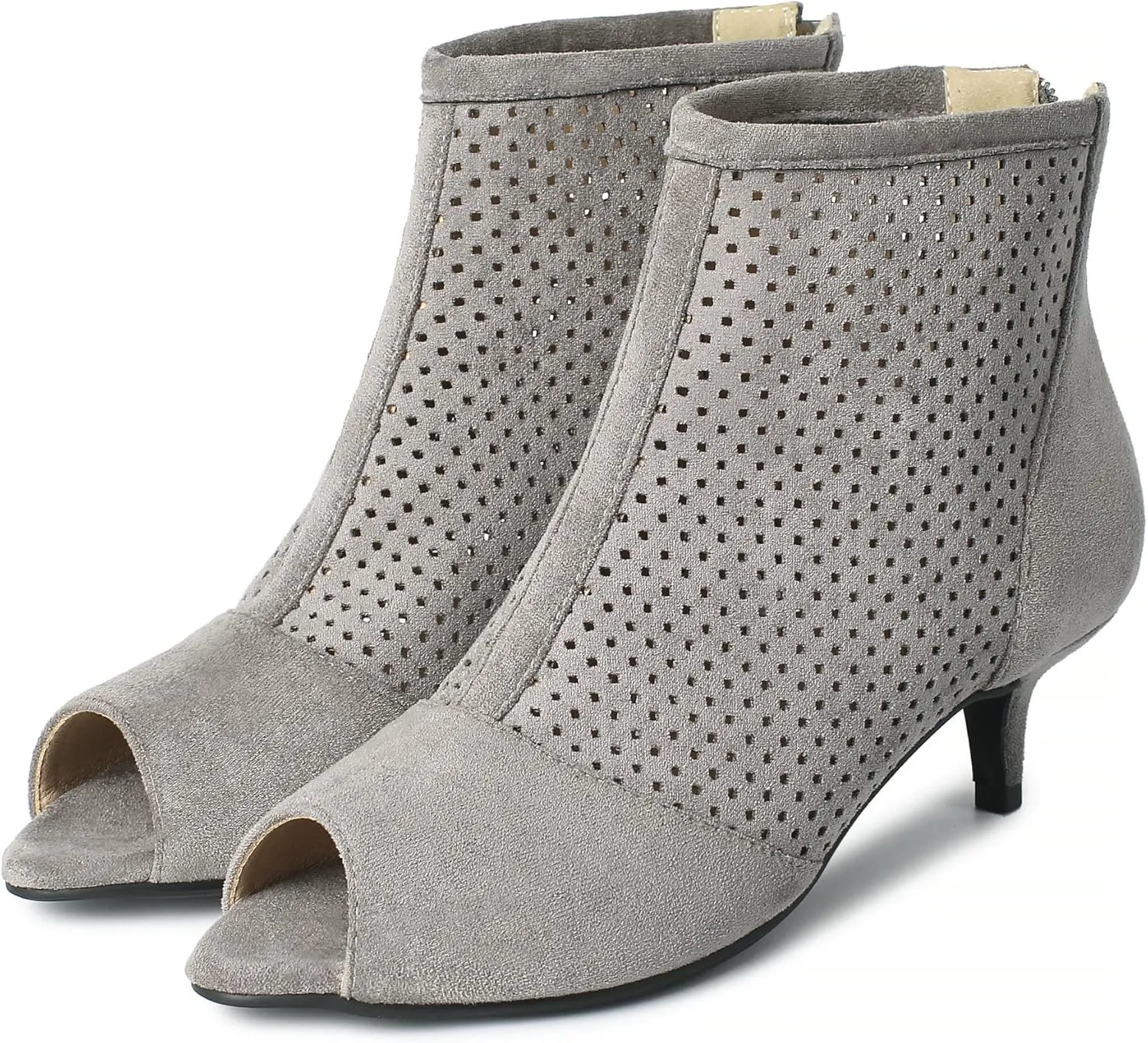 KISSASA Womens Peep Toe Low Kitten Heel Booties Zip Up Summer Ankle Boots Sandals