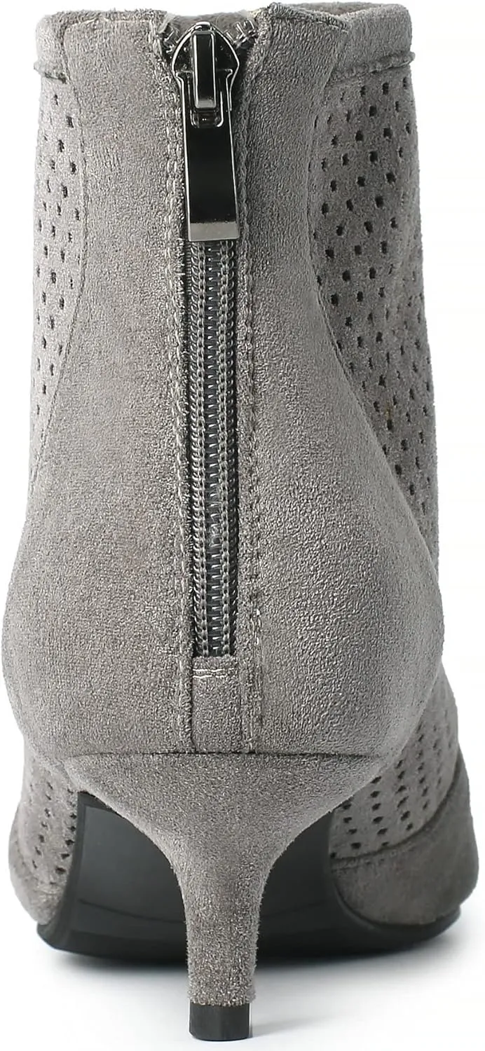 KISSASA Womens Peep Toe Low Kitten Heel Booties Zip Up Summer Ankle Boots Sandals