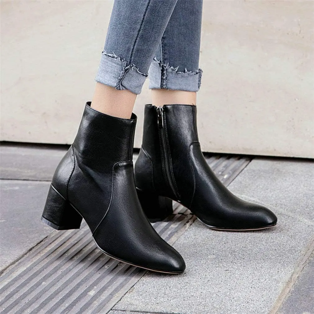 KOKOMOMO Womens Block Chunky Heeled Booties Round Toe Zip Up Ankle Boots