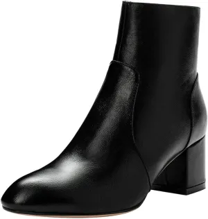 KOKOMOMO Womens Block Chunky Heeled Booties Round Toe Zip Up Ankle Boots