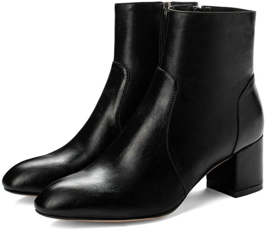KOKOMOMO Womens Block Chunky Heeled Booties Round Toe Zip Up Ankle Boots