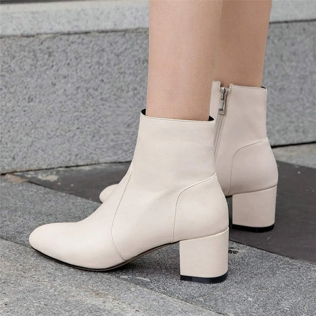 KOKOMOMO Womens Block Chunky Heeled Booties Round Toe Zip Up Ankle Boots