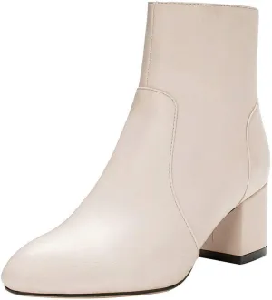 KOKOMOMO Womens Block Chunky Heeled Booties Round Toe Zip Up Ankle Boots