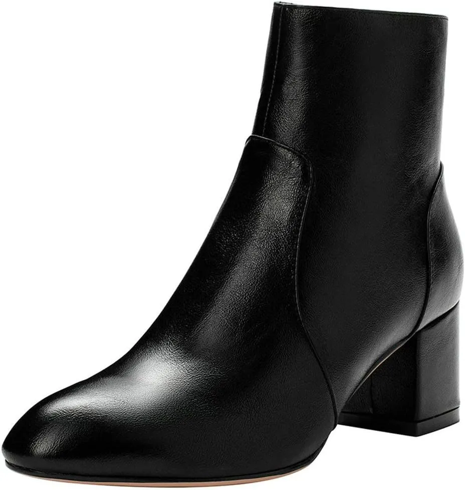 KOKOMOMO Womens Block Chunky Heeled Booties Round Toe Zip Up Ankle Boots