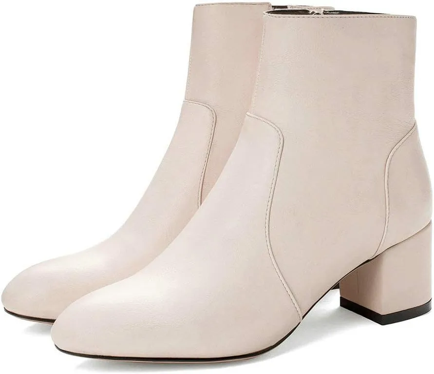 KOKOMOMO Womens Block Chunky Heeled Booties Round Toe Zip Up Ankle Boots