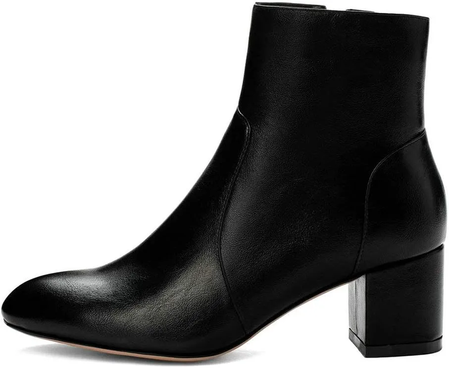 KOKOMOMO Womens Block Chunky Heeled Booties Round Toe Zip Up Ankle Boots