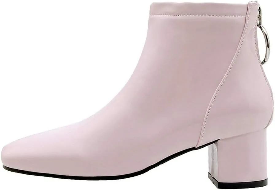 KOKOMOMO Womens Chunky Patent Heeled Ankle Boots Square Toe Zip Up Booties