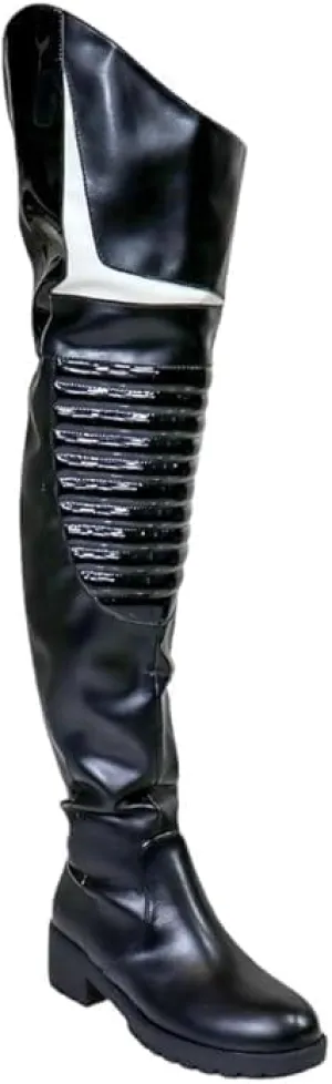 Liliana Women's Norris-1 Round Toe Motersport Over The Knee High Boot