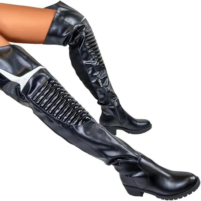 Liliana Women's Norris-1 Round Toe Motersport Over The Knee High Boot