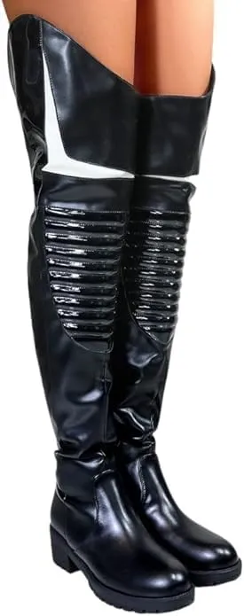 Liliana Women's Norris-1 Round Toe Motersport Over The Knee High Boot