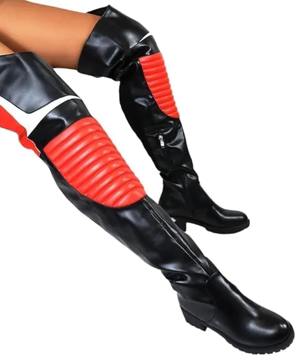 Liliana Women's Norris-1 Round Toe Motersport Over The Knee High Boot