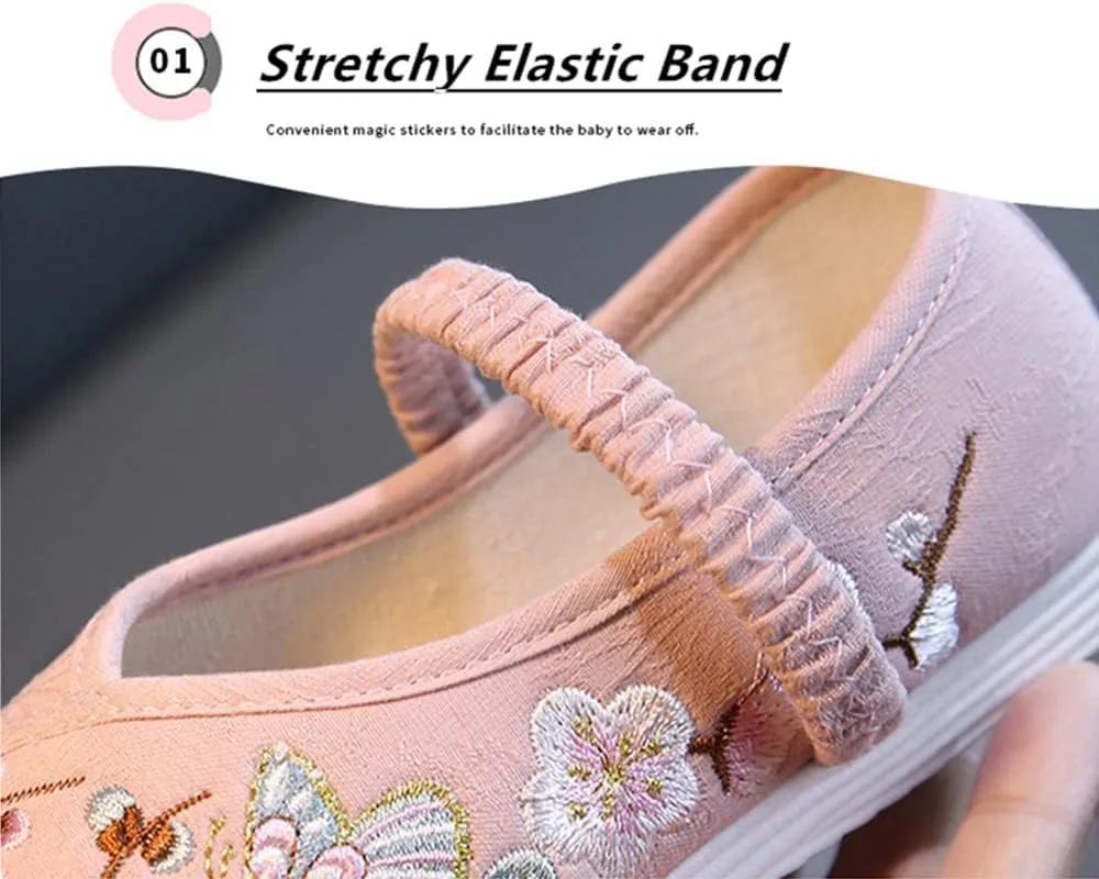 Little Girl Mary Jane Dance Shoe Ballet Sport Shoes Beijing Cloth Shoe Chinese Traditional Floral Butterfly Embroidery Shoe Princess Dress Flats Shoes