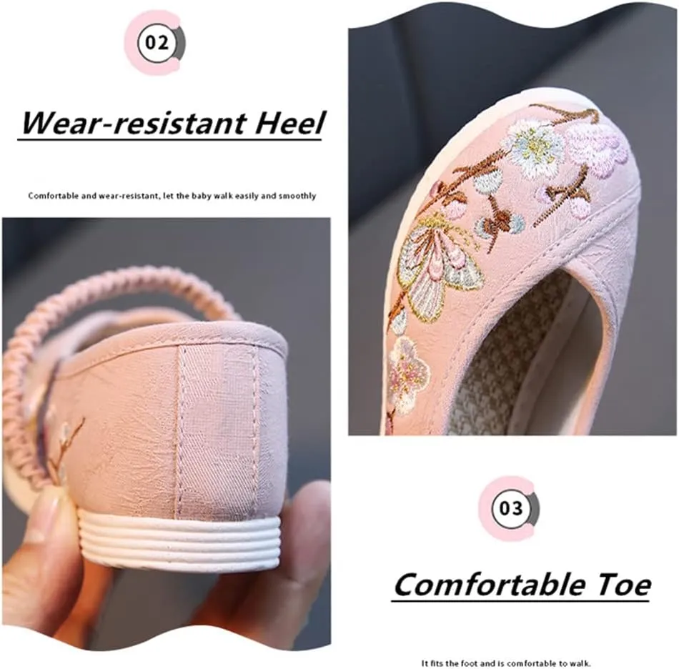 Little Girl Mary Jane Dance Shoe Ballet Sport Shoes Beijing Cloth Shoe Chinese Traditional Floral Butterfly Embroidery Shoe Princess Dress Flats Shoes