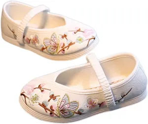Little Girl Mary Jane Dance Shoe Ballet Sport Shoes Beijing Cloth Shoe Chinese Traditional Floral Butterfly Embroidery Shoe Princess Dress Flats Shoes