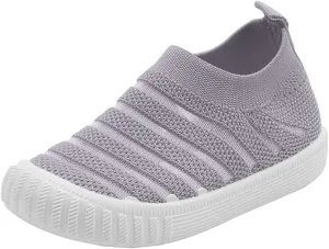 Little Girls Sneakers Autumn Flying Woven Mesh Breathable Comfortable Flat Casual Shoes Cute Girls (Grey, 9 Toddler)