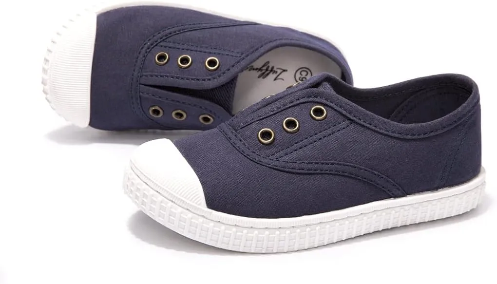 Luffymomo Boy's Girl's Canvas Sneakers Elastic Tongue Slip on Running Shoes Lightweight Casual School Tennis Shoes for Toddle/Little Kids
