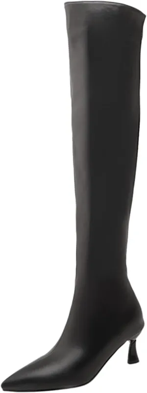 LYYSKY Womens Fashion 7CM High Heels Side Zipper Pointed Toe Over The Knee Boots Concise Knee High Booties