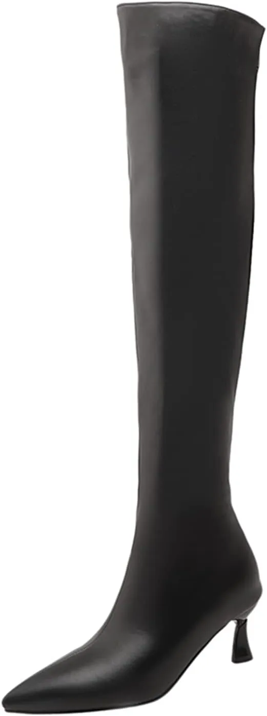 LYYSKY Womens Fashion 7CM High Heels Side Zipper Pointed Toe Over The Knee Boots Concise Knee High Booties