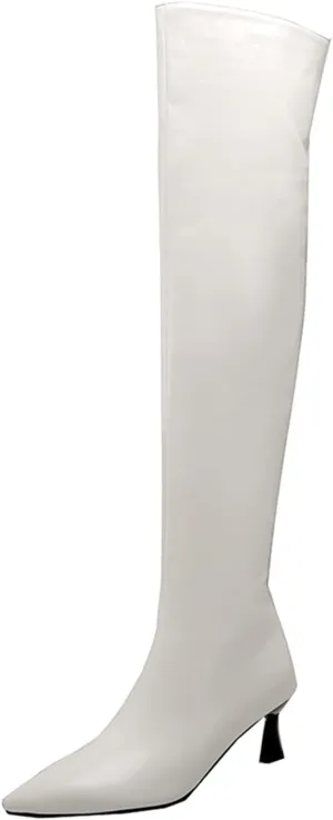 LYYSKY Womens Fashion 7CM High Heels Side Zipper Pointed Toe Over The Knee Boots Concise Knee High Booties