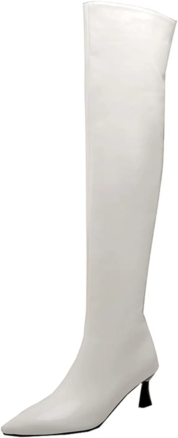 LYYSKY Womens Fashion 7CM High Heels Side Zipper Pointed Toe Over The Knee Boots Concise Knee High Booties