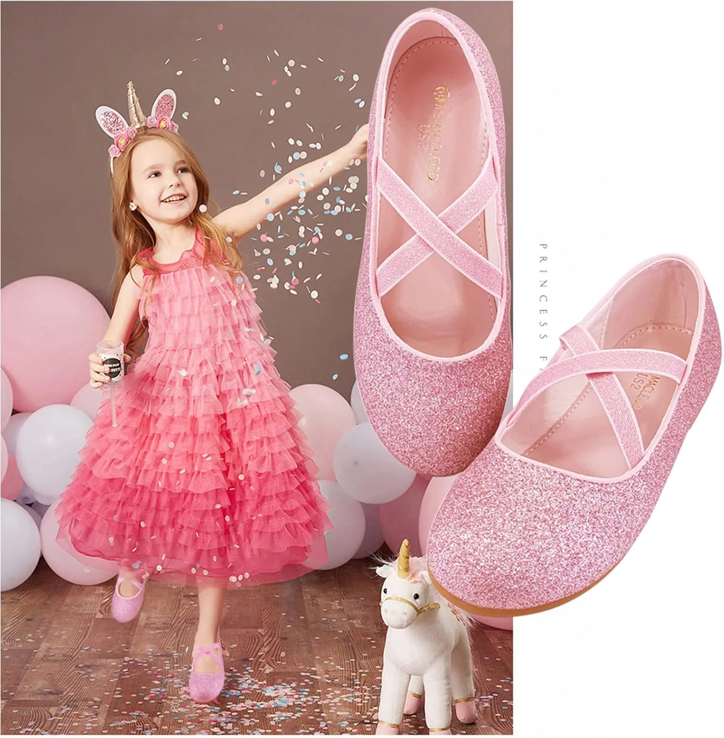 Mei MACLEOD Girl's Mary Jane Shoes Ballerina Shoes, Princess Dress Shoes for Party Wedding