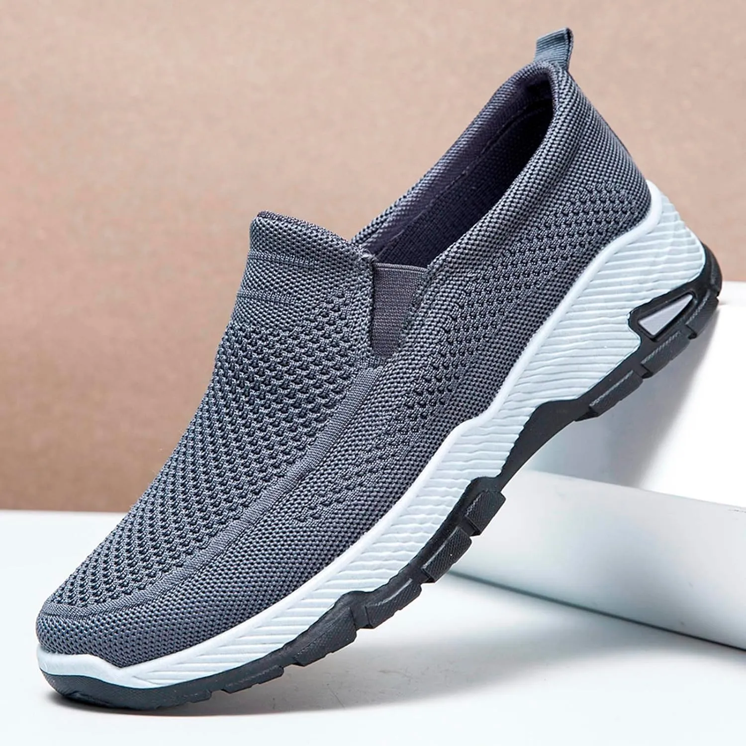 Men Slip on Walking Shoes Comfortable Memory Foam Breathable Fashion Sneakers Non Slip Indoor Outdoor Training Gym Shoes Wide Width