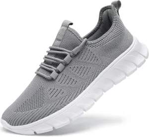 Men Tennis Shoes Running - Gym Sneakers Shoes Walking Workout Non Slip Athletic Slip on Breathable Mesh Comfortable Lightweight Casual Sports Light Gray 8.5
