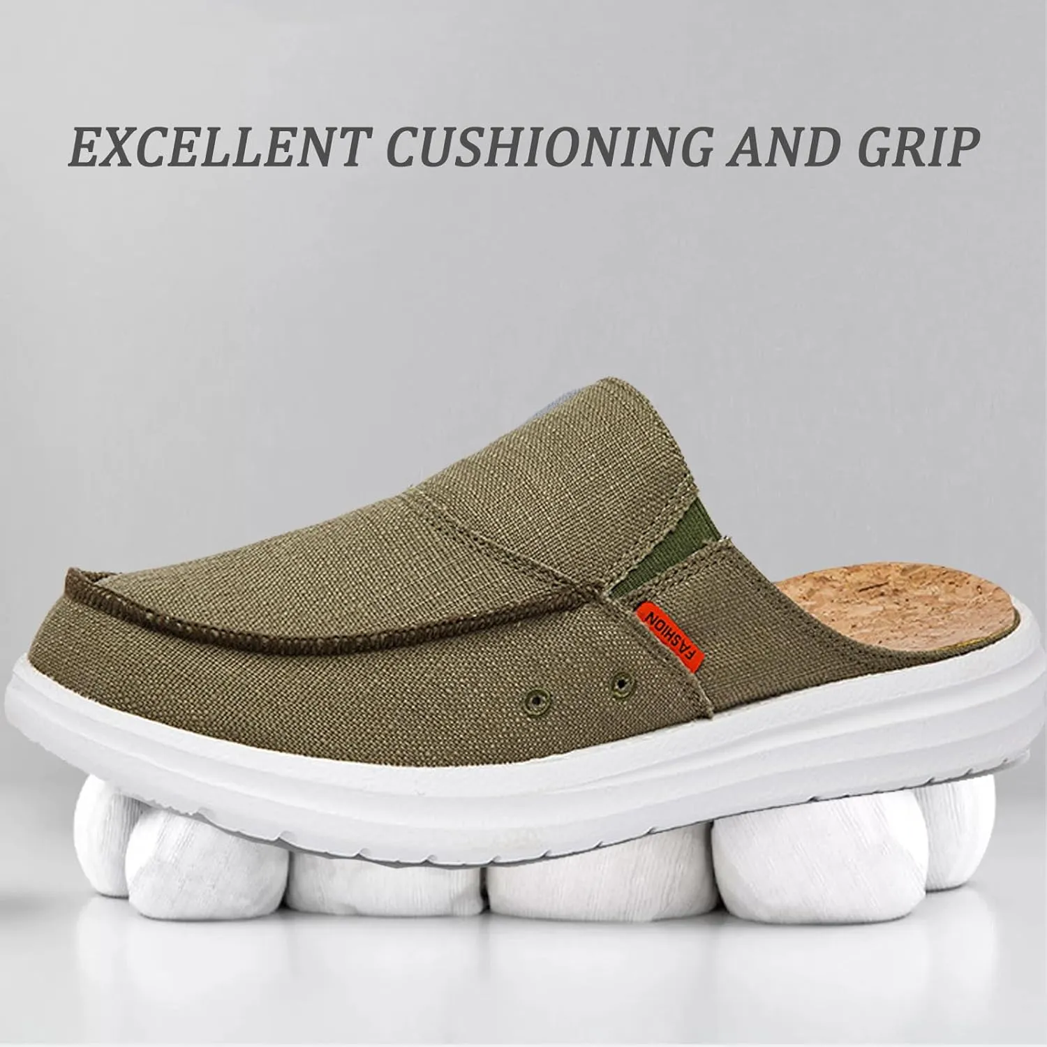 Mens Canvas Platform Mules Clogs with Arch Support Slip on Breathable Soft Sole Flat Slingback Loafers Comfortable Indoor Outdoor Garden Orthotic Mule Sandals