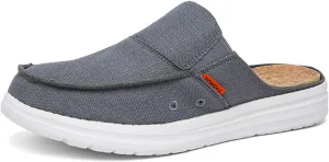 Mens Canvas Platform Mules Clogs with Arch Support Slip on Breathable Soft Sole Flat Slingback Loafers Comfortable Indoor Outdoor Garden Orthotic Mule Sandals