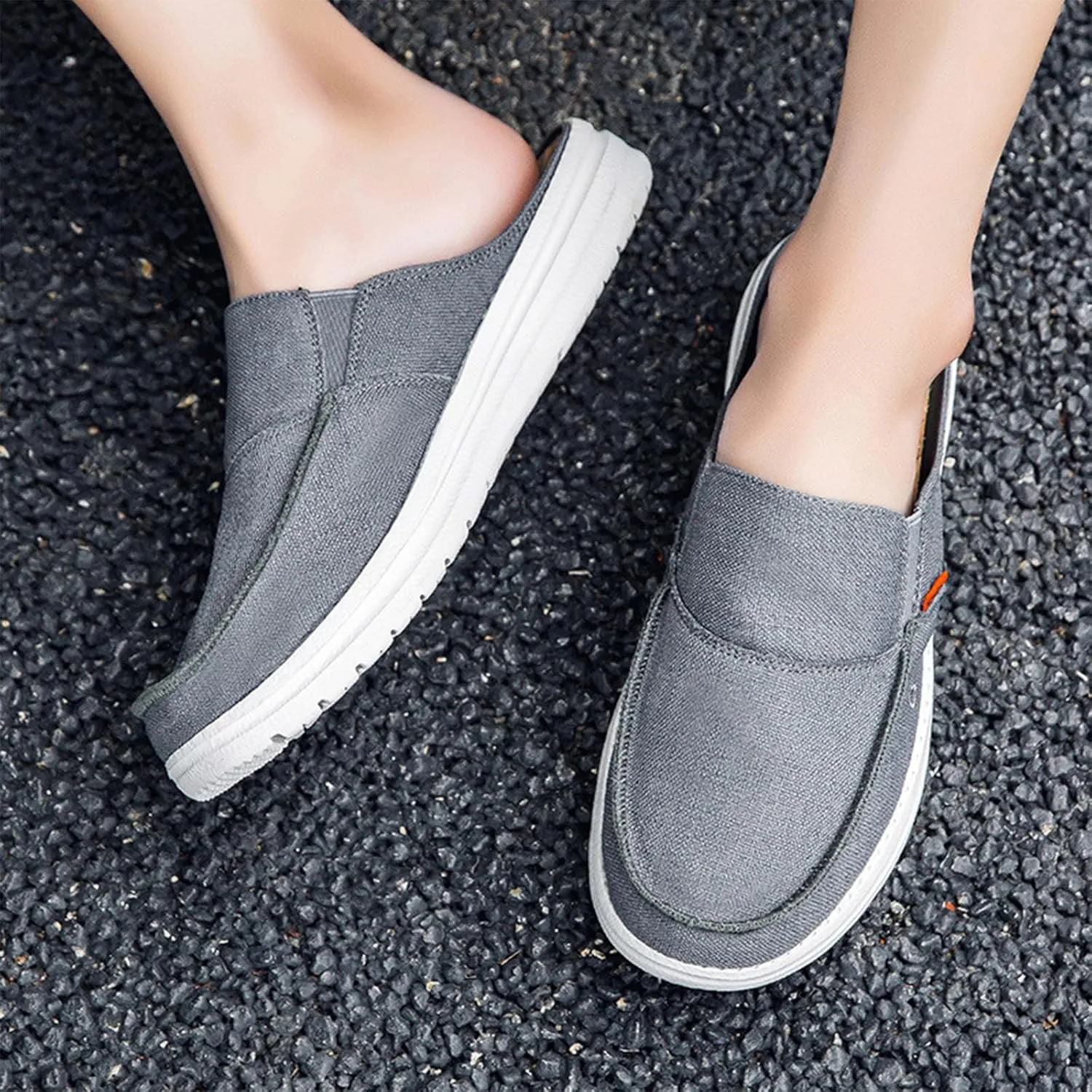 Mens Canvas Platform Mules Clogs with Arch Support Slip on Breathable Soft Sole Flat Slingback Loafers Comfortable Indoor Outdoor Garden Orthotic Mule Sandals