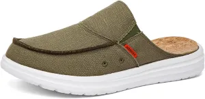 Mens Canvas Platform Mules Clogs with Arch Support Slip on Breathable Soft Sole Flat Slingback Loafers Comfortable Indoor Outdoor Garden Orthotic Mule Sandals
