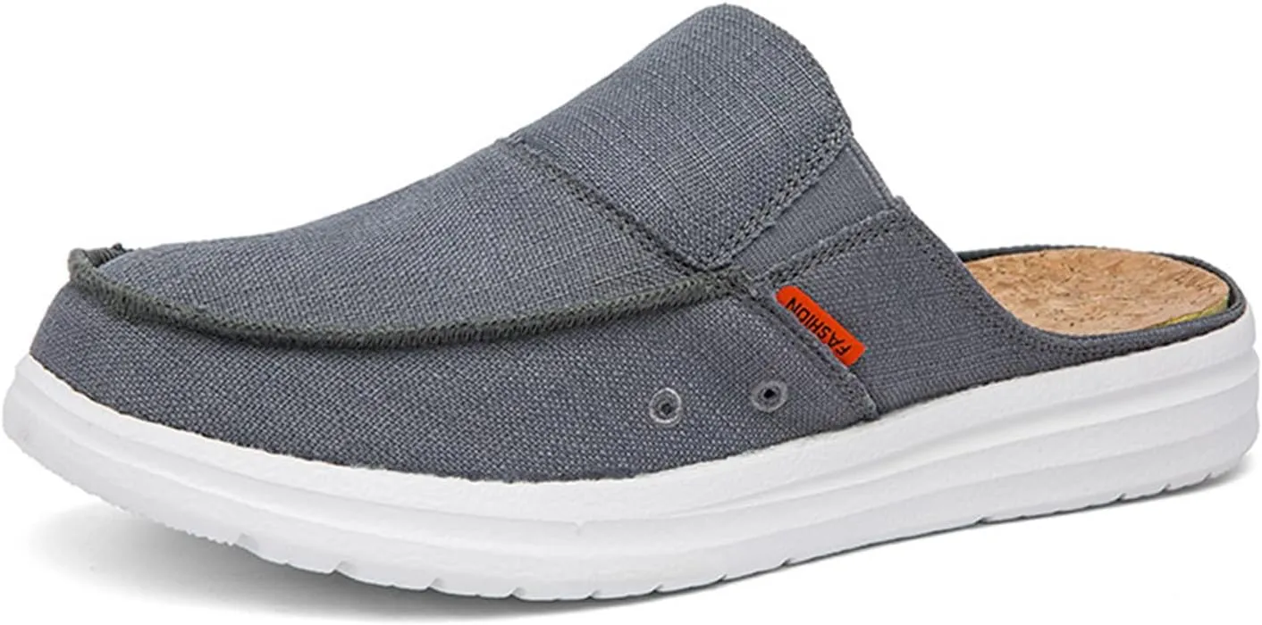 Mens Canvas Platform Mules Clogs with Arch Support Slip on Breathable Soft Sole Flat Slingback Loafers Comfortable Indoor Outdoor Garden Orthotic Mule Sandals