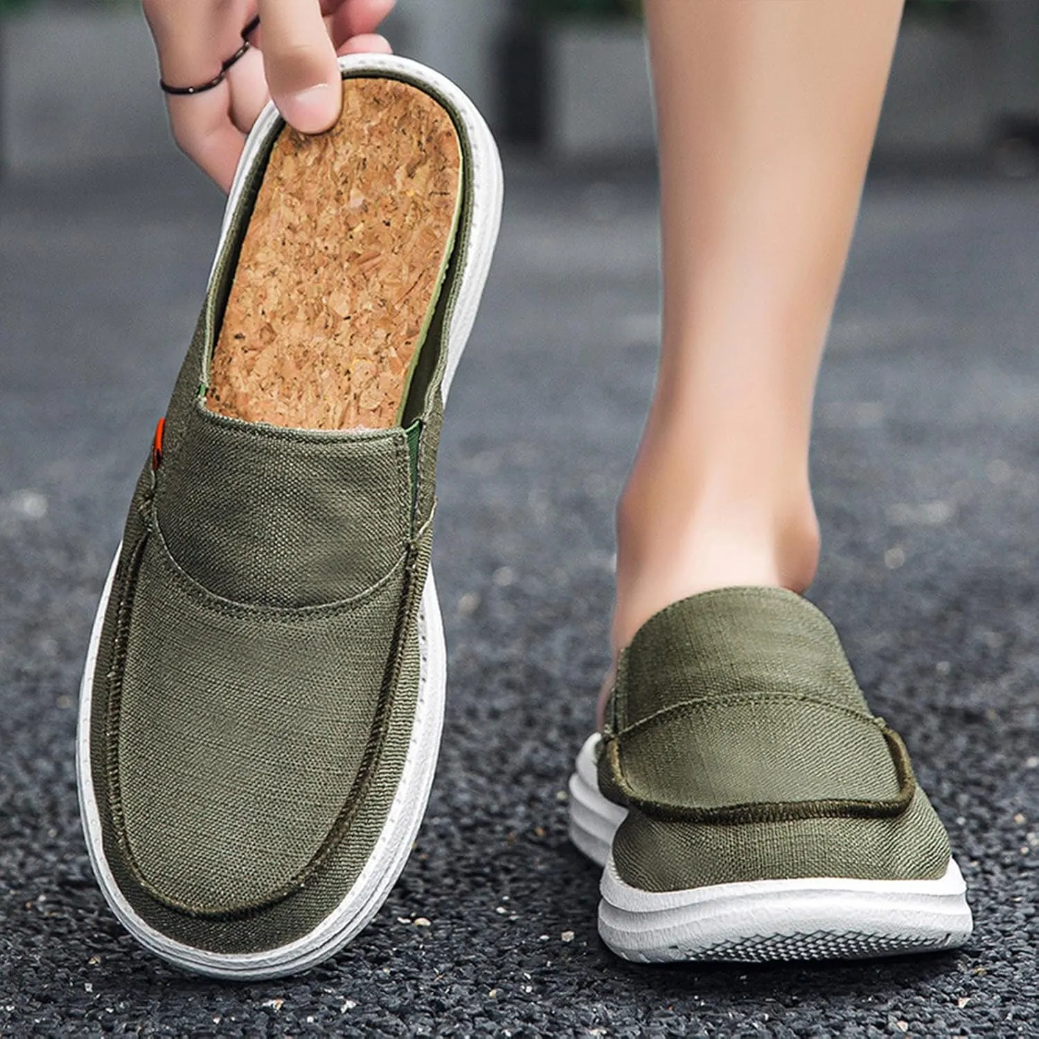 Mens Canvas Platform Mules Clogs with Arch Support Slip on Breathable Soft Sole Flat Slingback Loafers Comfortable Indoor Outdoor Garden Orthotic Mule Sandals