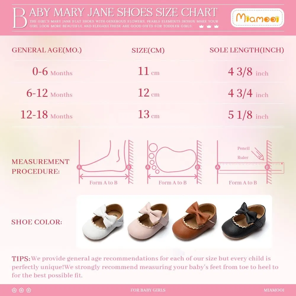 Miamooi Infant Baby Girls Wedding Dress Shoes Bow Ballet Princess Mary Jane Flats Toddler First Walkers Sneaker Newborn Crib Baptism Shoes