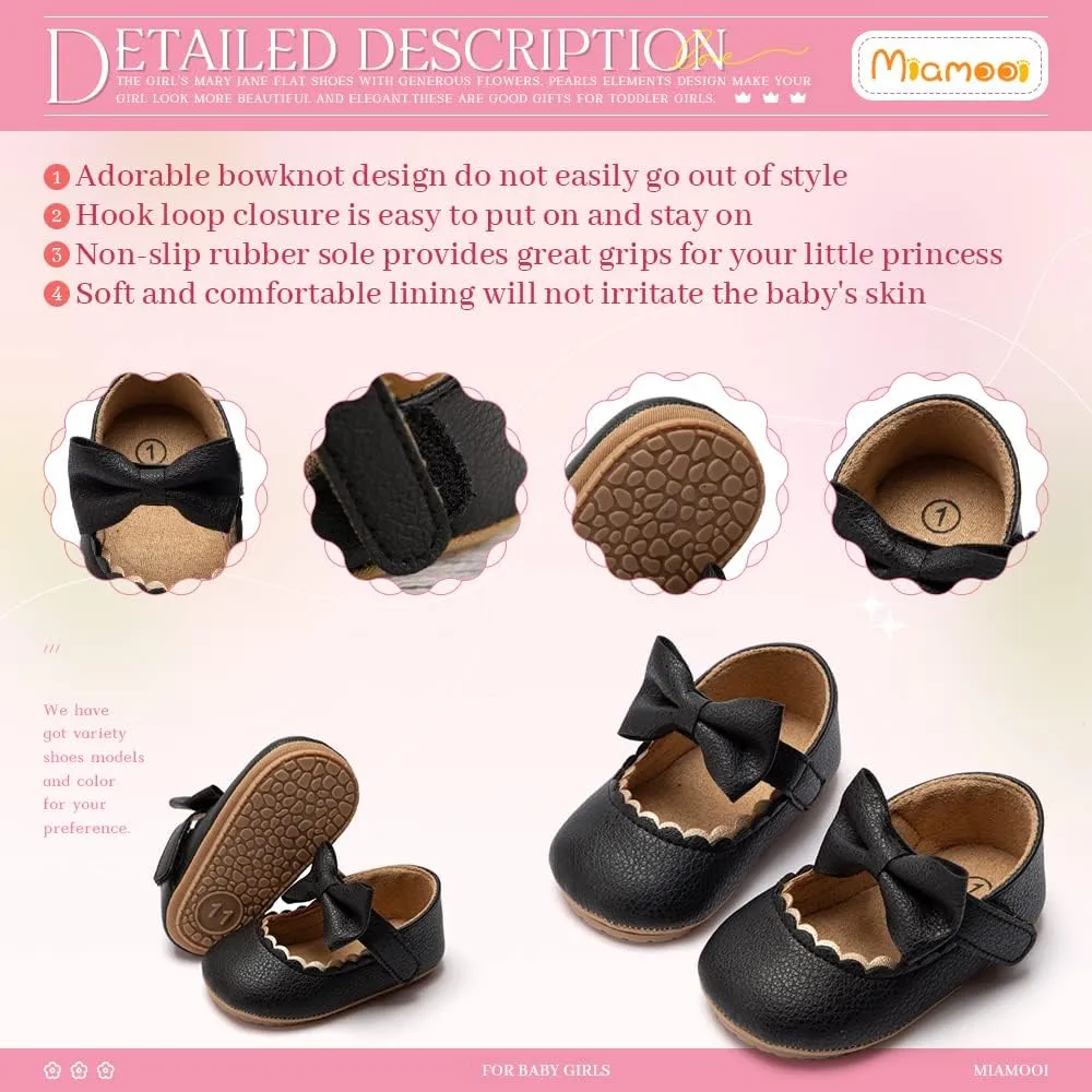 Miamooi Infant Baby Girls Wedding Dress Shoes Bow Ballet Princess Mary Jane Flats Toddler First Walkers Sneaker Newborn Crib Baptism Shoes