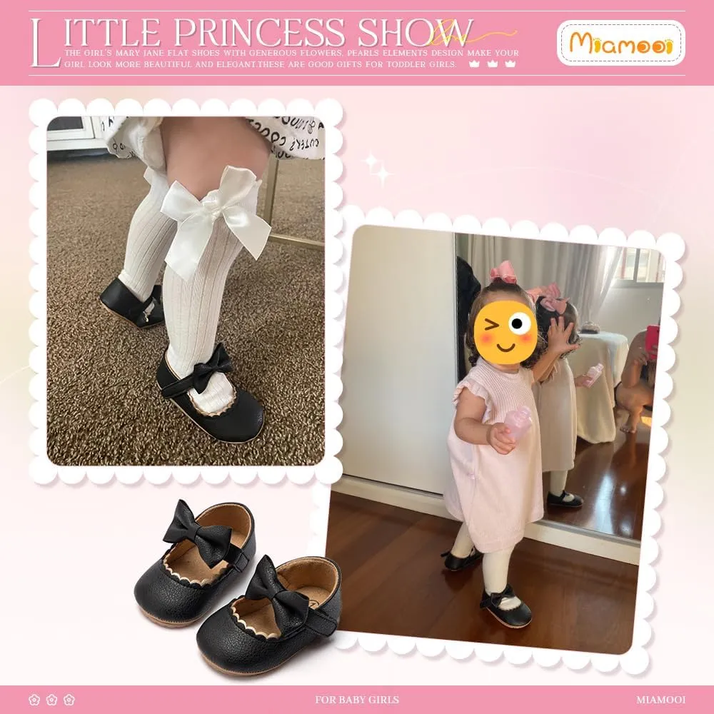 Miamooi Infant Baby Girls Wedding Dress Shoes Bow Ballet Princess Mary Jane Flats Toddler First Walkers Sneaker Newborn Crib Baptism Shoes
