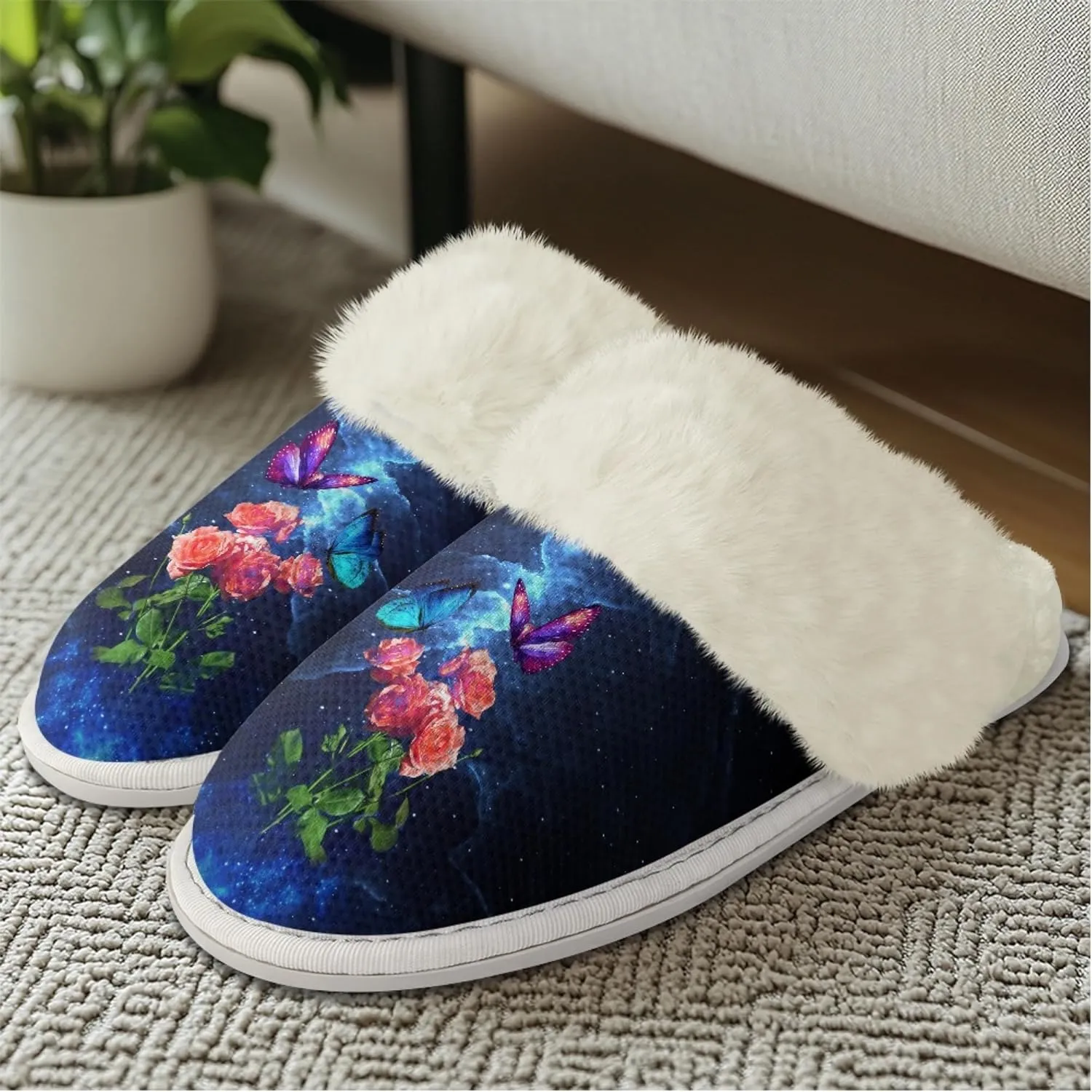 Micoklinlin Women's Slippers Cute Plush Fuzzy Lined House Shoes for Men Comfy Flannel Bedroom Slippers for Autumn Winter
