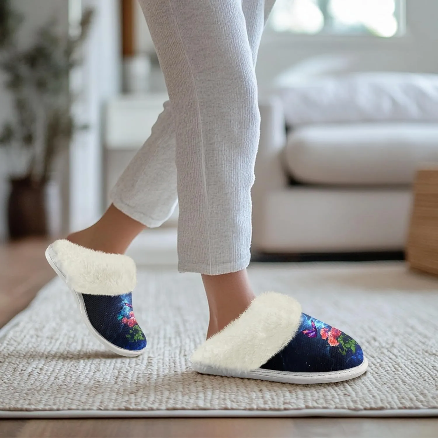 Micoklinlin Women's Slippers Cute Plush Fuzzy Lined House Shoes for Men Comfy Flannel Bedroom Slippers for Autumn Winter